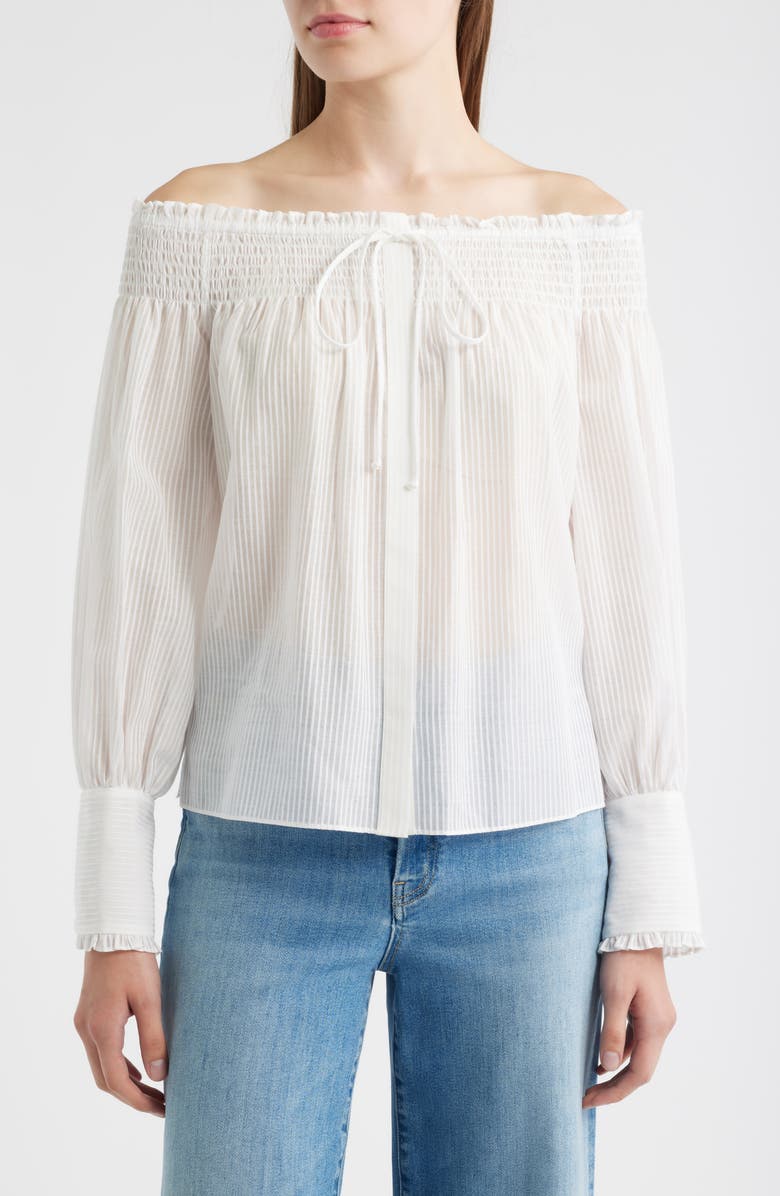KOBI HALPERIN Robin Stripe Cotton & Silk Off the Shoulder Top, Main, color, 
