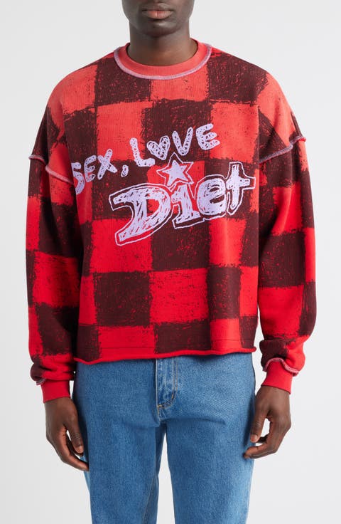 Sex, Love & Diet Checkerboard Crop Crewneck Sweatshirt