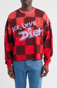 DIET STARTS MONDAY Sex, Love & Diet Checkerboard Crop Crewneck Sweatshirt
