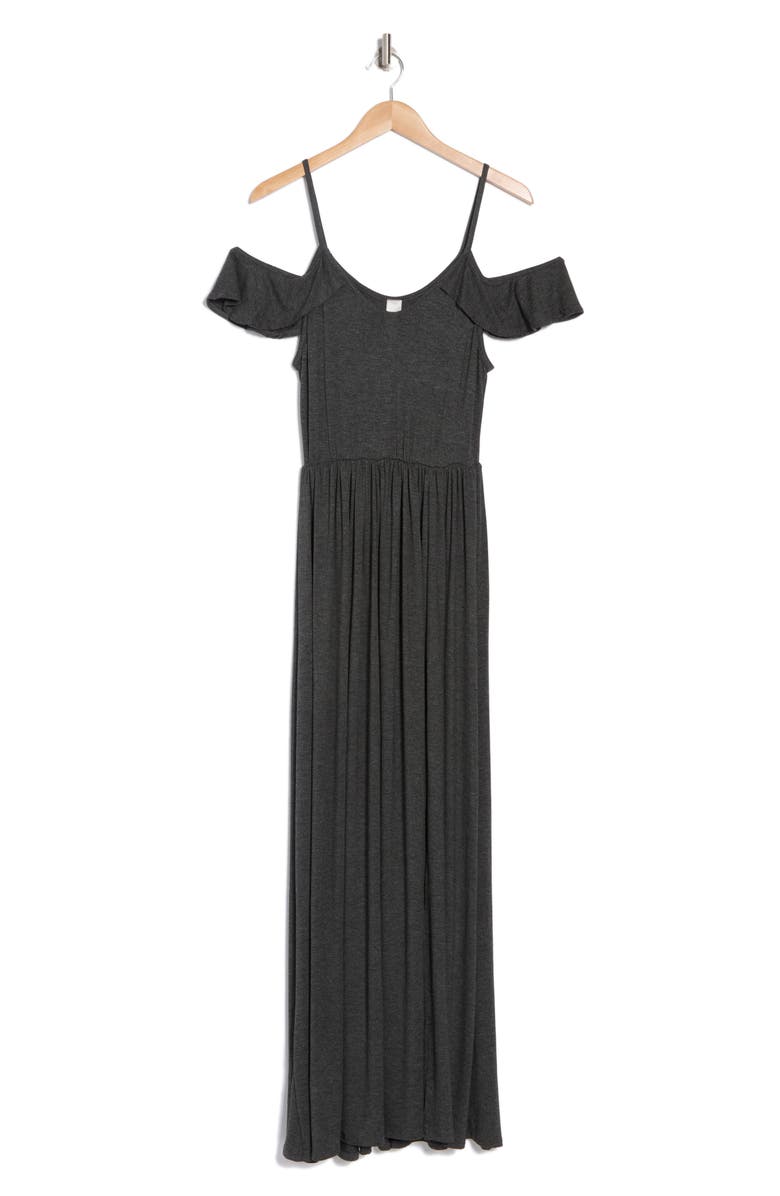 GO COUTURE Ruffle Cold Shoulder Maxi Dress, Alternate, color, Charcoal