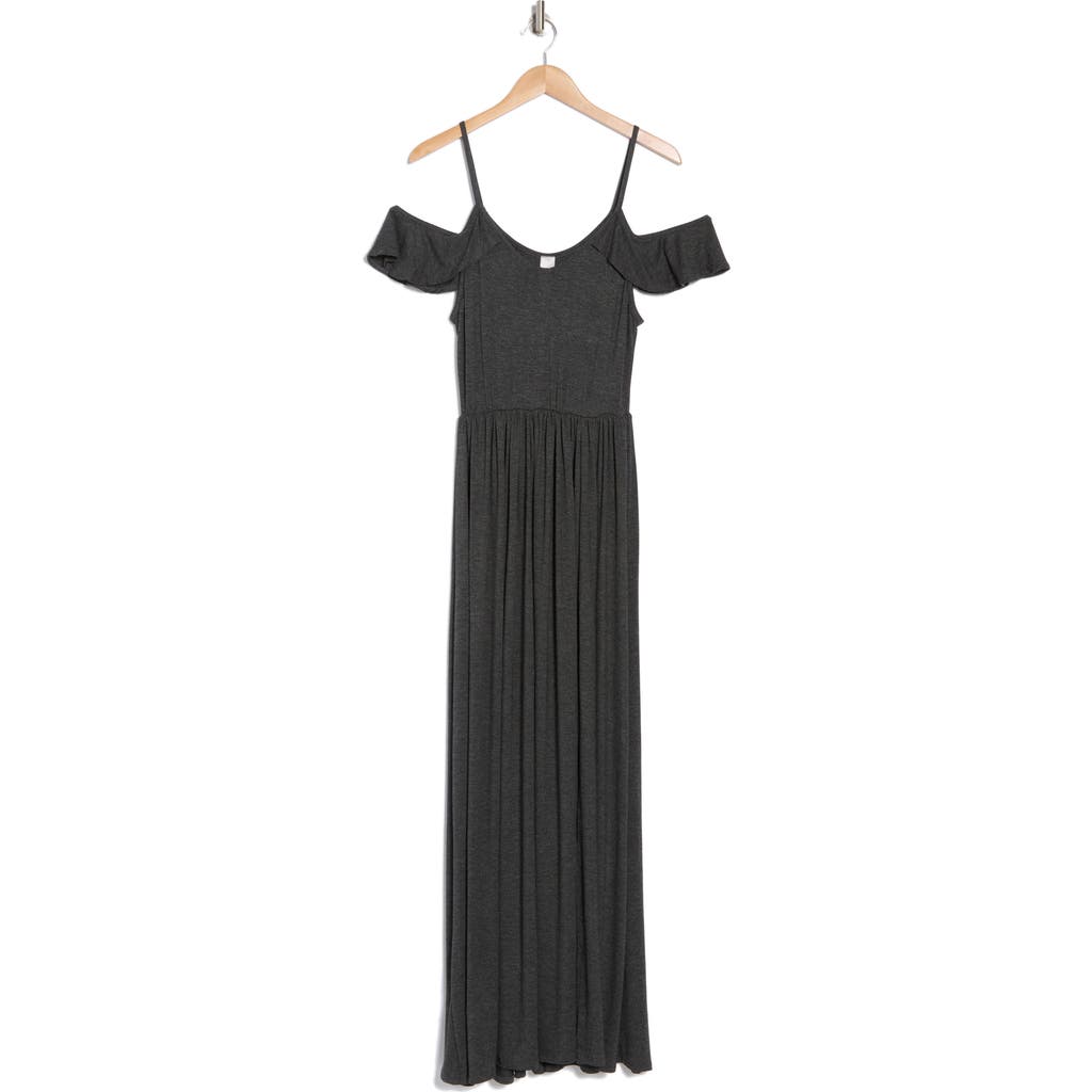 Go Couture Ruffle Cold Shoulder Maxi Dress In Charcoal