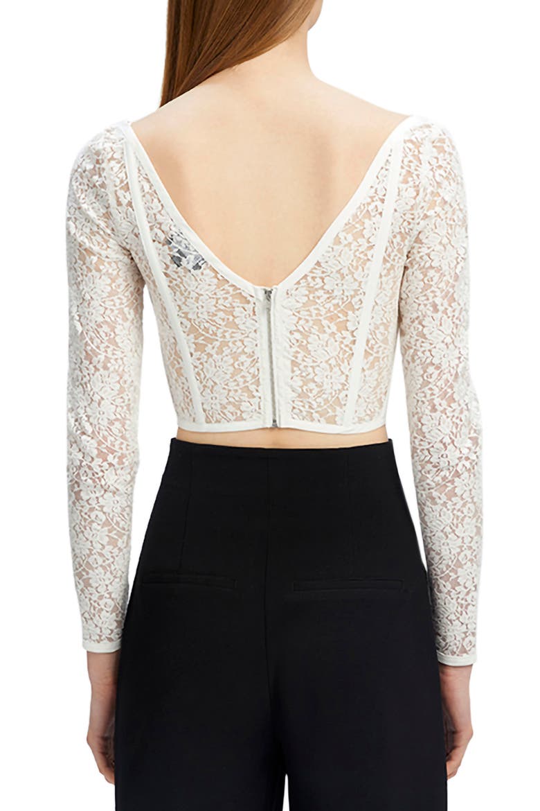 Lace Long Sleeve Corset Crop Top, Alternate, color, IVORY