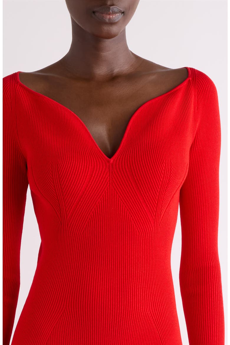 Kickback Long Sleeve Rib Midi Sweater Dress, Alternate, color, POPPY RED