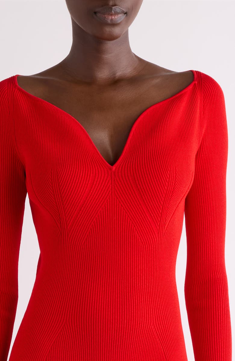 Givenchy Kickback Long Sleeve Rib Midi Sweater Dress, Alternate, color, Poppy Red