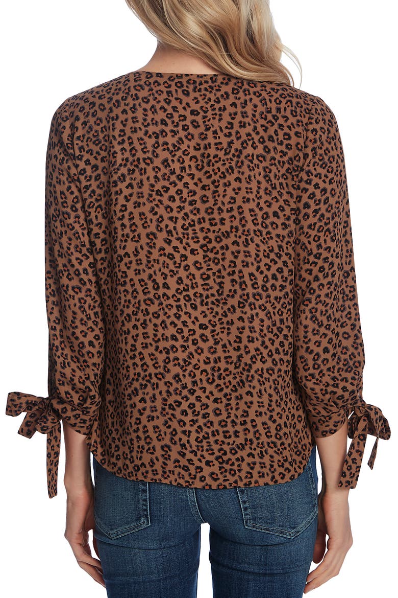 Leopard Cluster Tie Sleeve Blouse, Alternate, color, SPICEWOOD