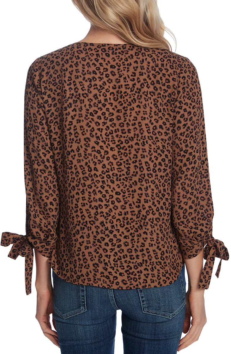 CeCe Leopard Cluster Tie Sleeve Blouse, Alternate, color,