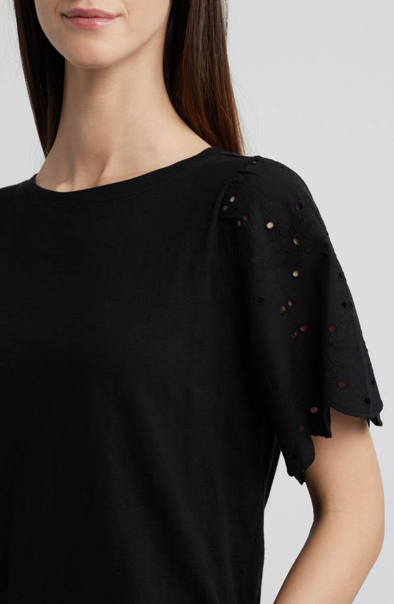 beachlunchlounge Percy Eyelet Sleeve Mixed Media Top, Alternate, color,