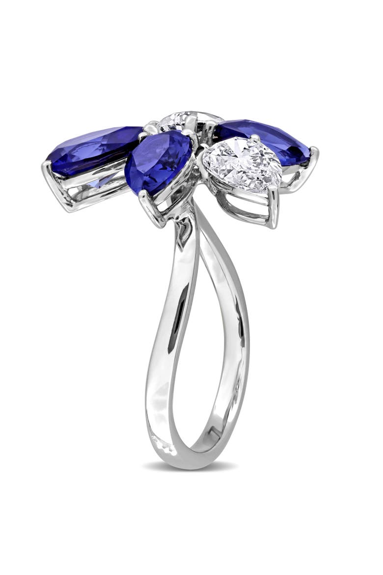 Lab-Created Sapphire & Diamond Cluster Ring 18k, Alternate, color, Sapphire