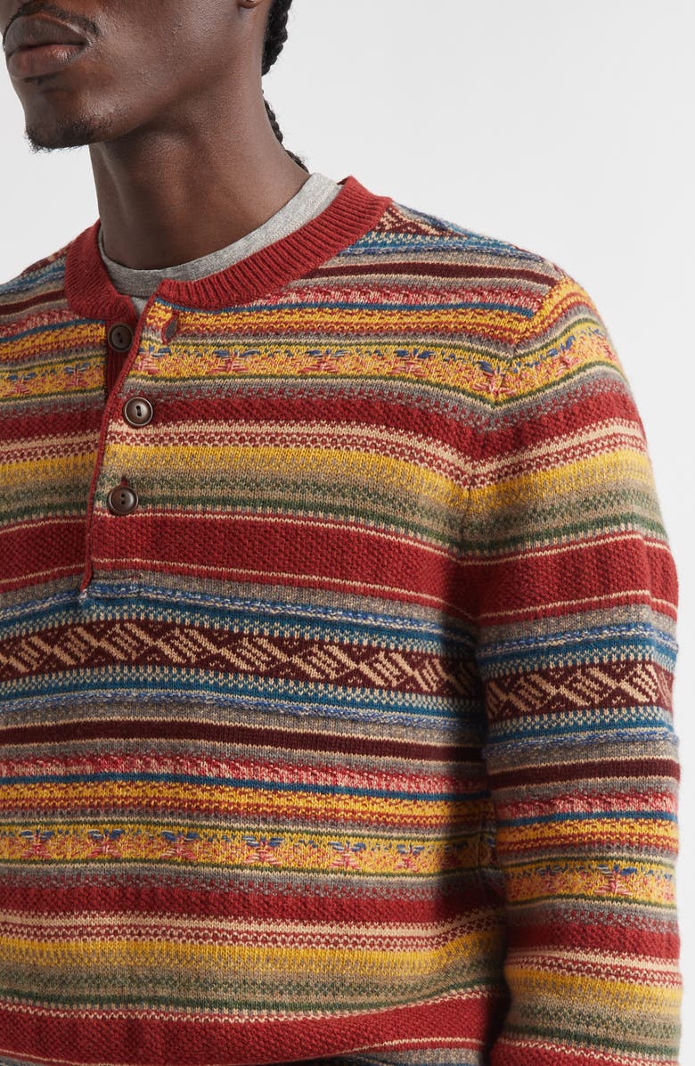 Double RL Stripe Wool Blend Henley Sweater, Alternate, color, Red Blue Multi