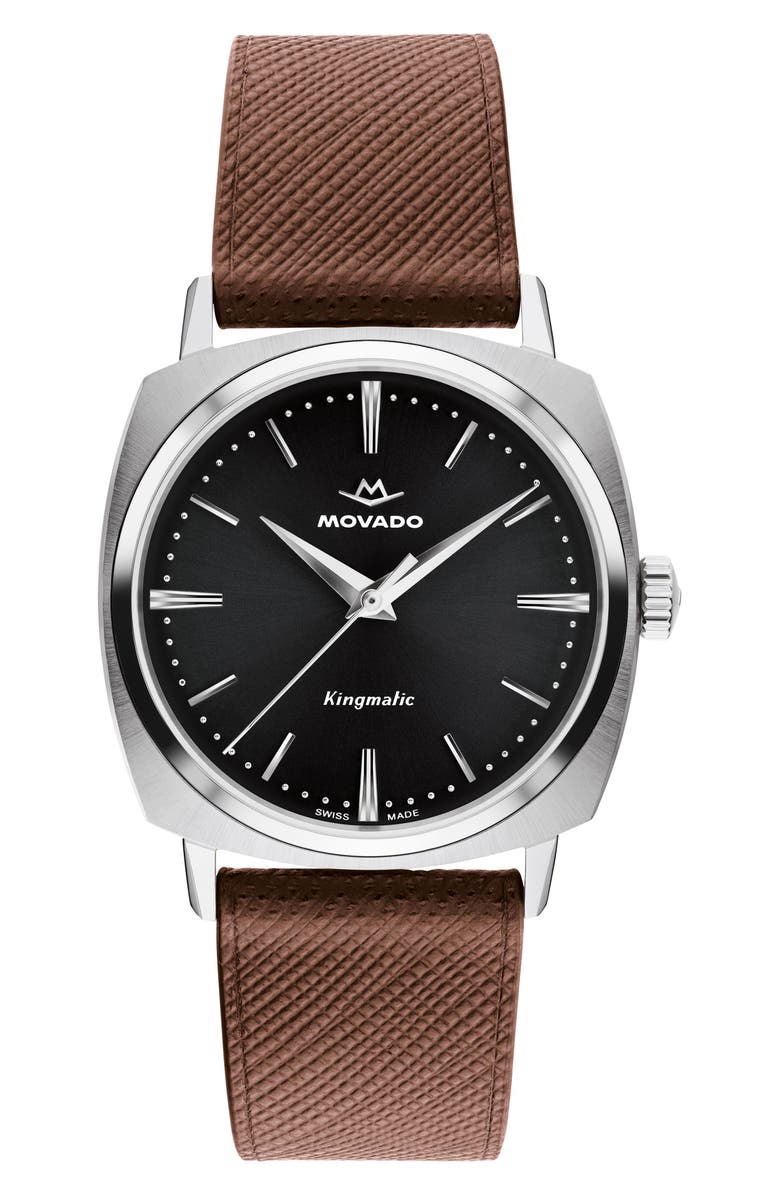 Movado Kingmatic Automatic Leather Strap Watch, 35mm, Main, color, 