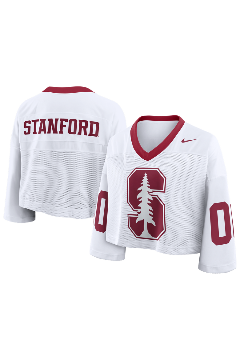 Women's Nike White Stanford Cardinal Oversized Logo Cropped Fashion Jersey, Main, color, White