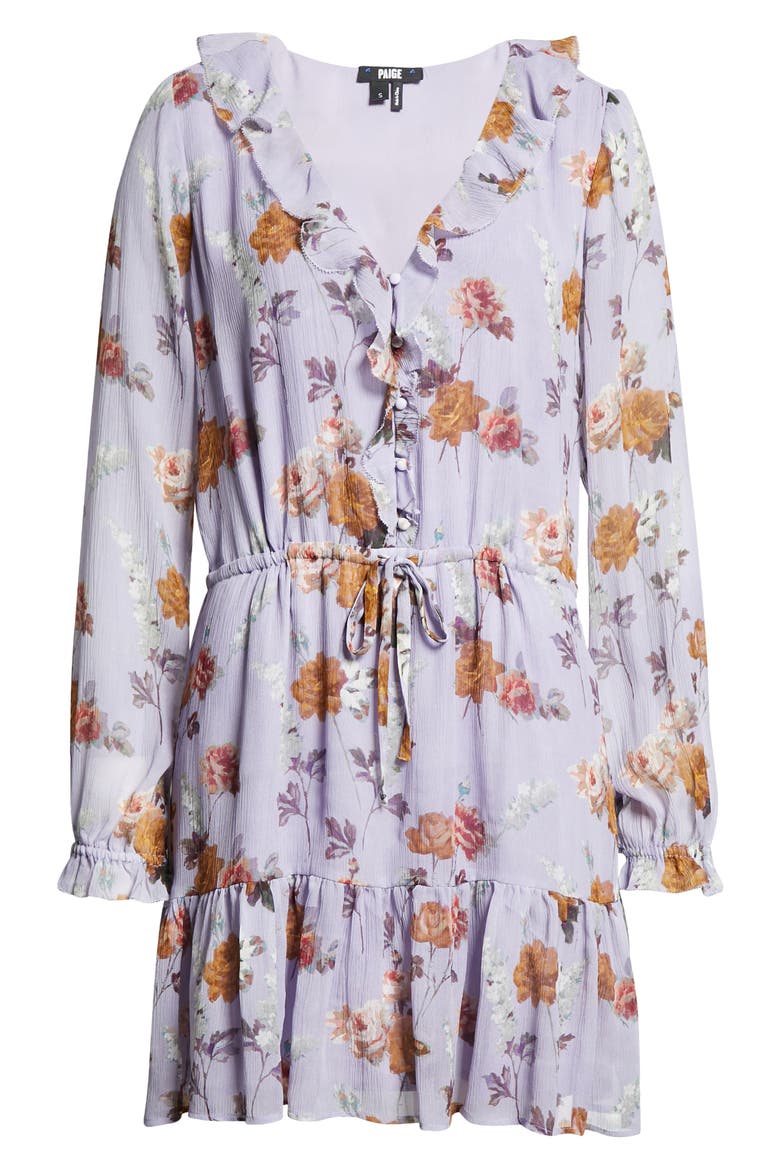 Anjelina Floral Print Long Sleeve Silk Dress, Alternate, color, LAVENDER MULTI