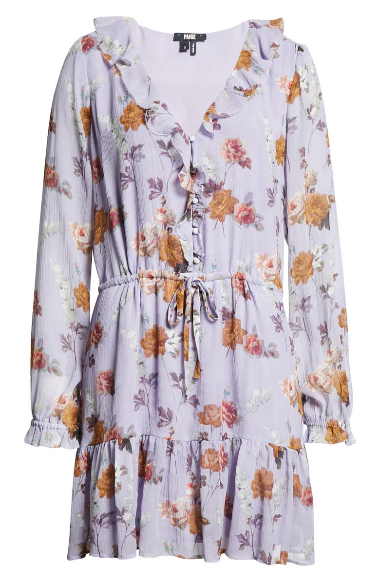 PAIGE Anjelina Floral Print Long Sleeve Silk Dress, Alternate, color, Lavender Multi