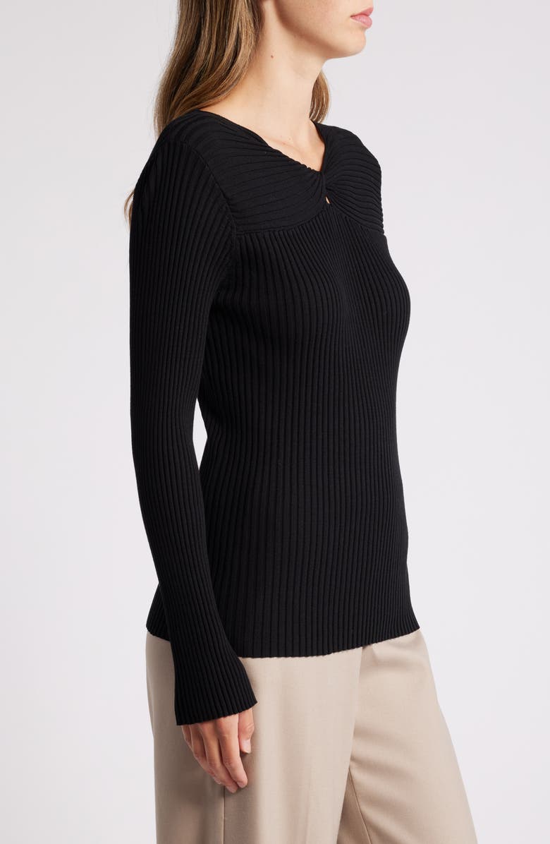 Tahari ASL Twist Neck Cutout Rib Sweater, Alternate, color, 