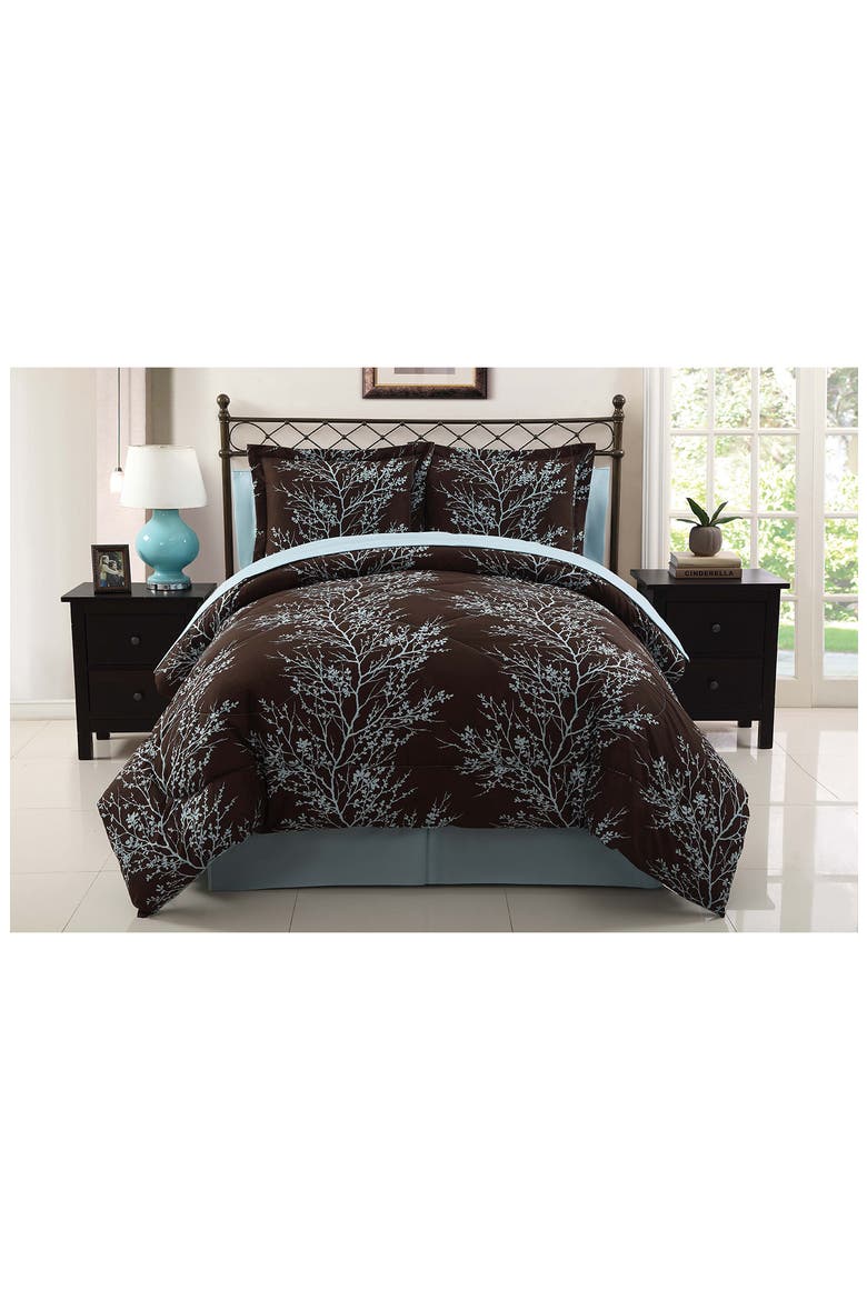 8-Piece Blue Chocolate Leaf Bedding Set, Alternate, color, BLUE
