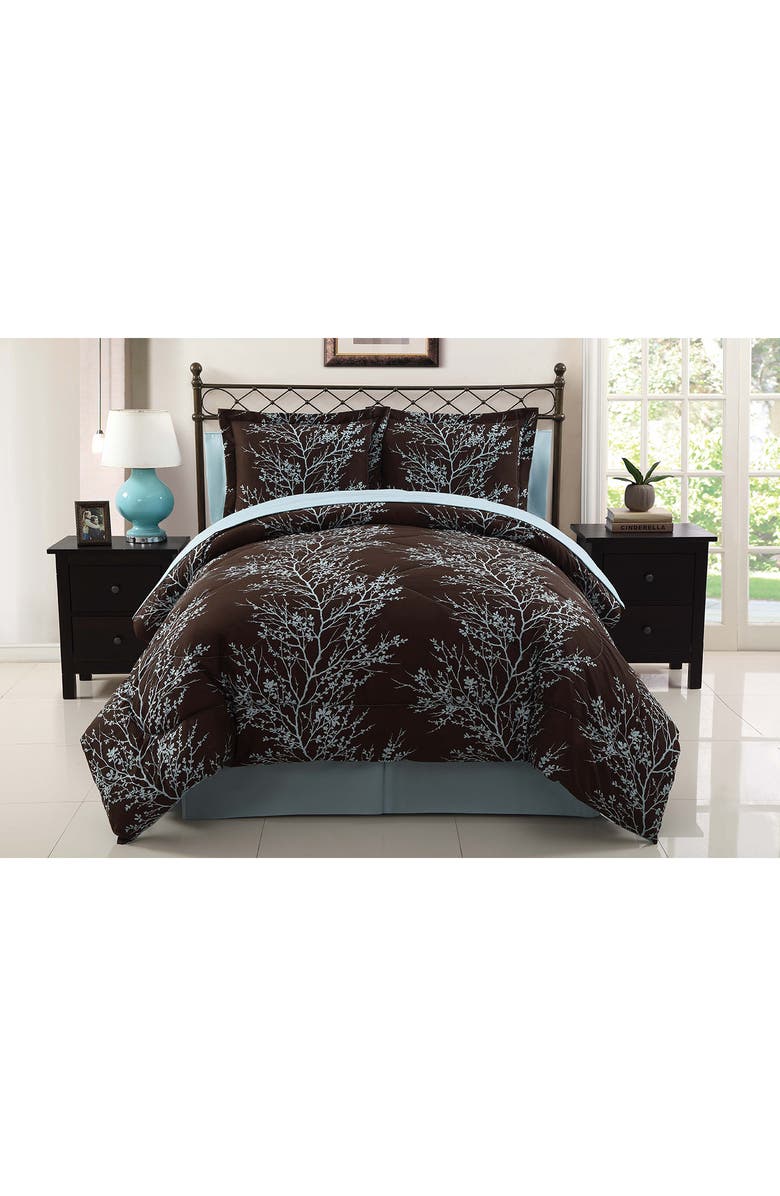 VCNY HOME 8-Piece Blue Chocolate Leaf Bedding Set, Alternate, color, Blue