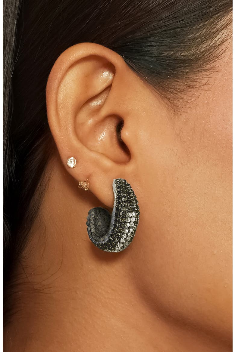 Biles Crystal Hoop Earrings, Alternate, color, GUNMETAL