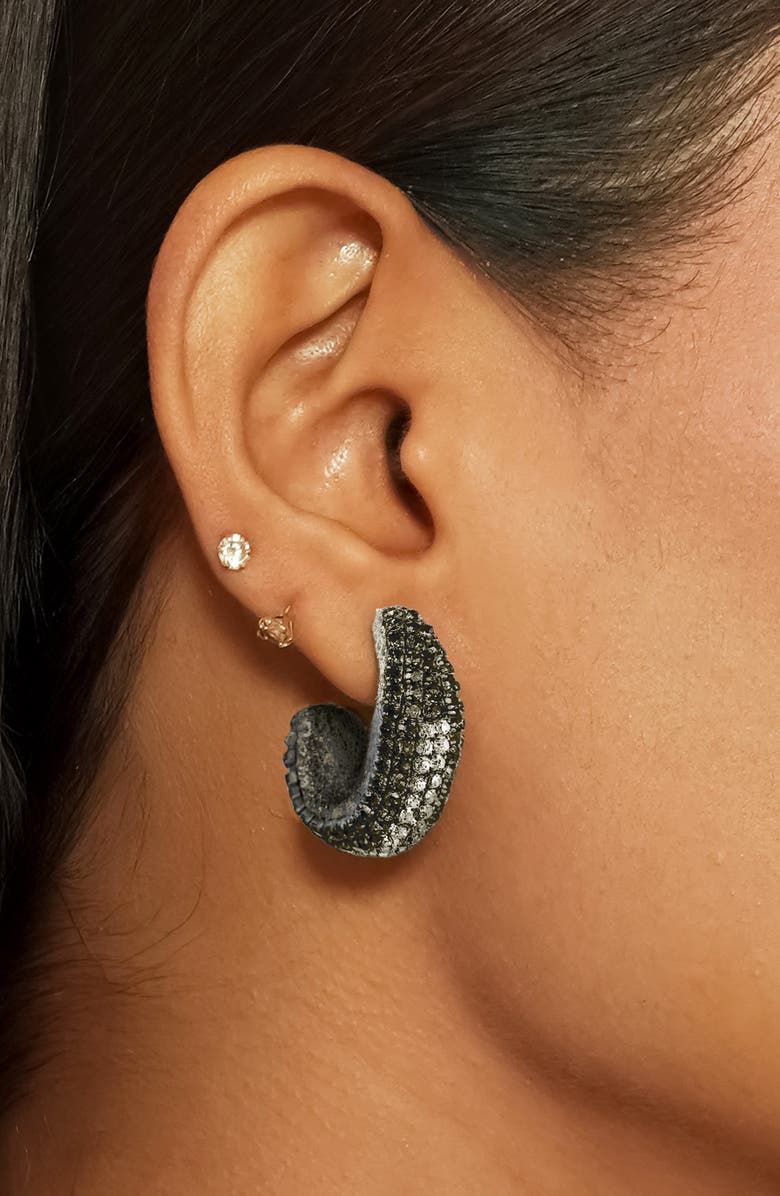 Deepa Gurnani Biles Crystal Hoop Earrings, Alternate, color, Gunmetal