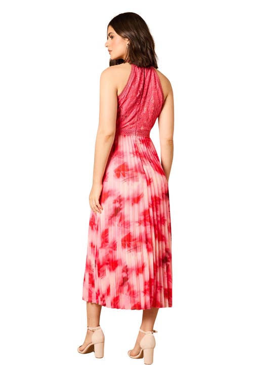 Oasis Printed Lace Mix Halterneck Midi Dress In Pink