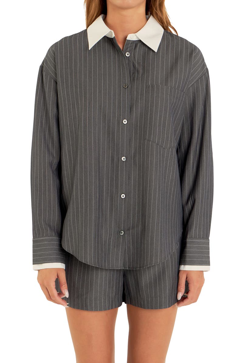 Grey Lab Oversize Pinstripe Button-Up Shirt, Alternate, color, 