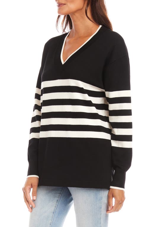 Karen Kane Stripe V-neck Sweater In Black