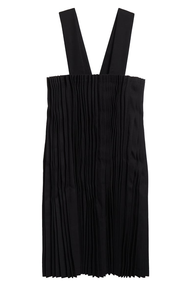 Pleated Mixed Media Twill & Tricot Pinafore Dress, Alternate, color, BLACK X BLACK