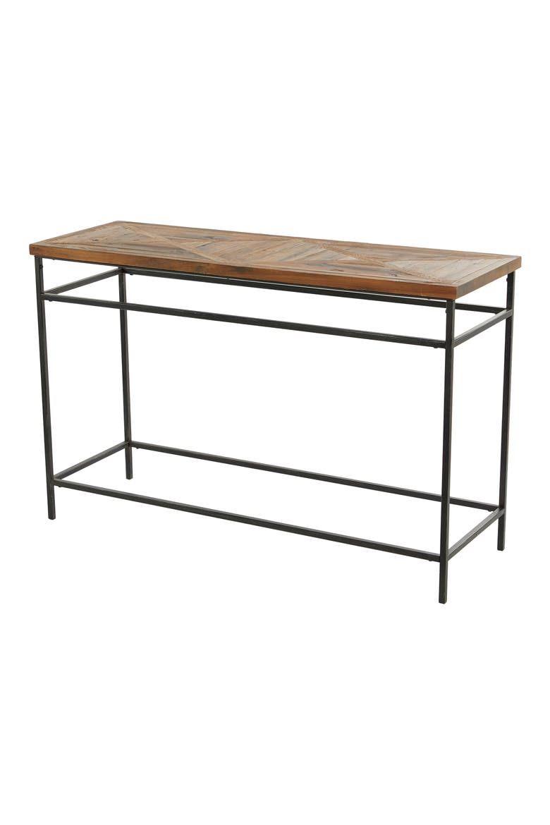 Black Metal Rustic Console Table with Brown Wood Top, Main, color, BROWN