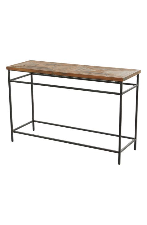 Black Metal Rustic Console Table with Brown Wood Top