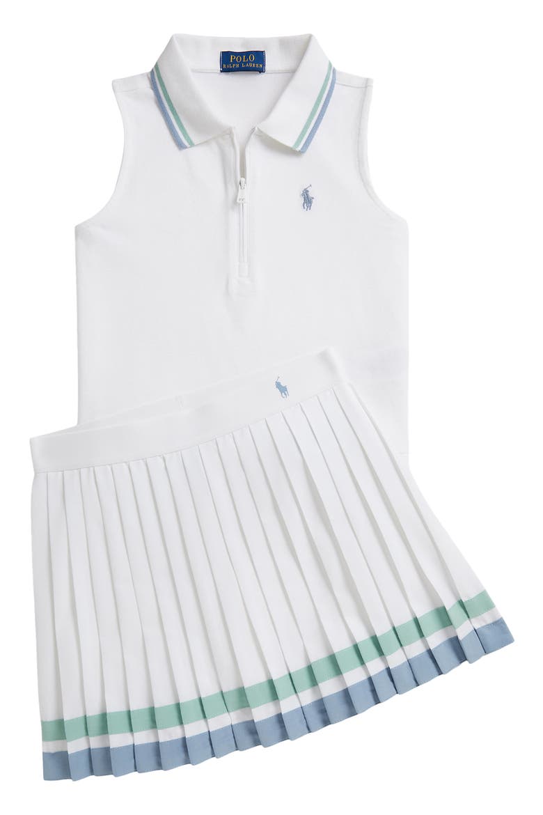 Kids' Sleeveless Stretch Cotton Piqué Half Zip Polo, Alternate, color, WHITE