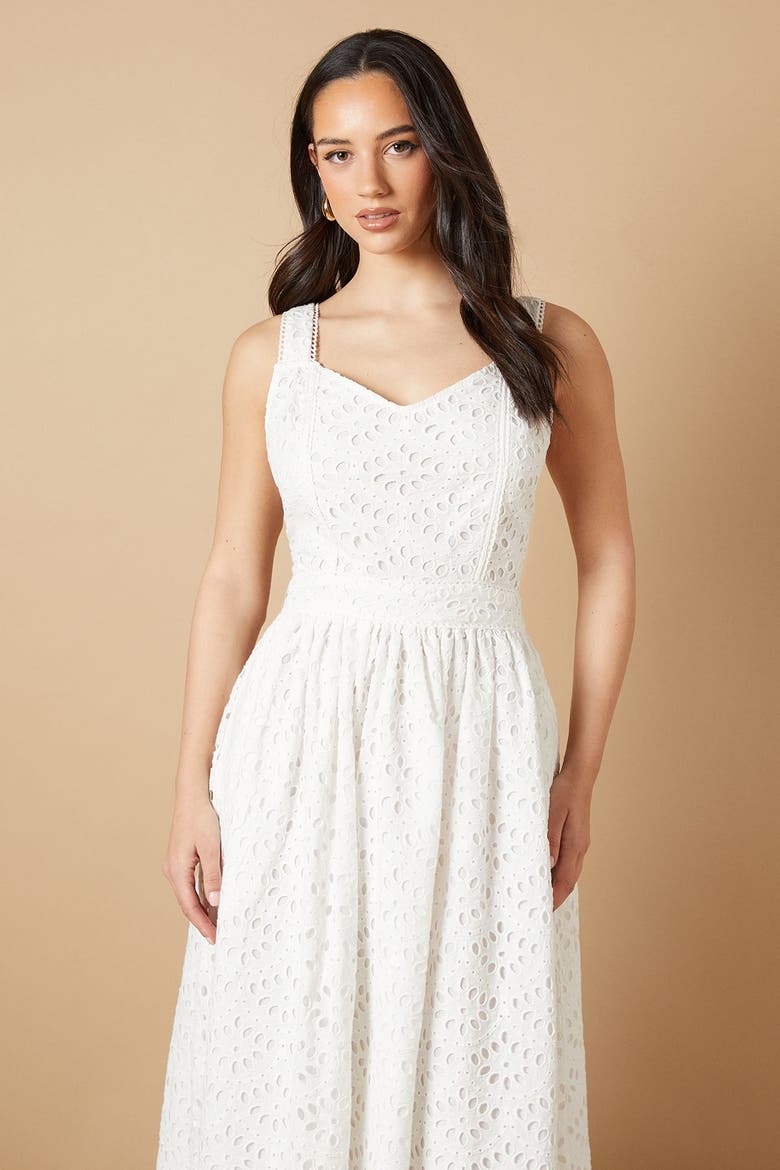 Embroidered Broderie Midi Dress, Alternate, color, White