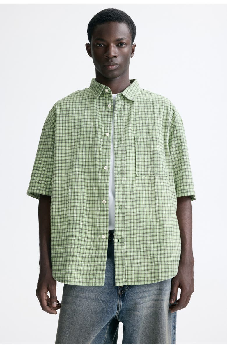 H&M Relaxed Fit Cotton Flannel Shirt, Alternate, color, Light Green/Checked