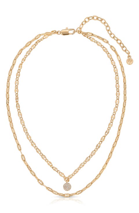 Crystal Disc & Link Layered Necklace