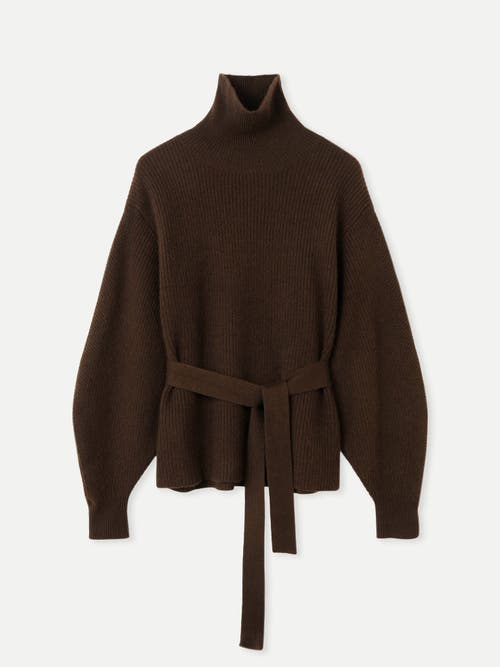 Gobi Mongolian Cashmere Belted Cashmere Turtleneck In Chocolate Brown