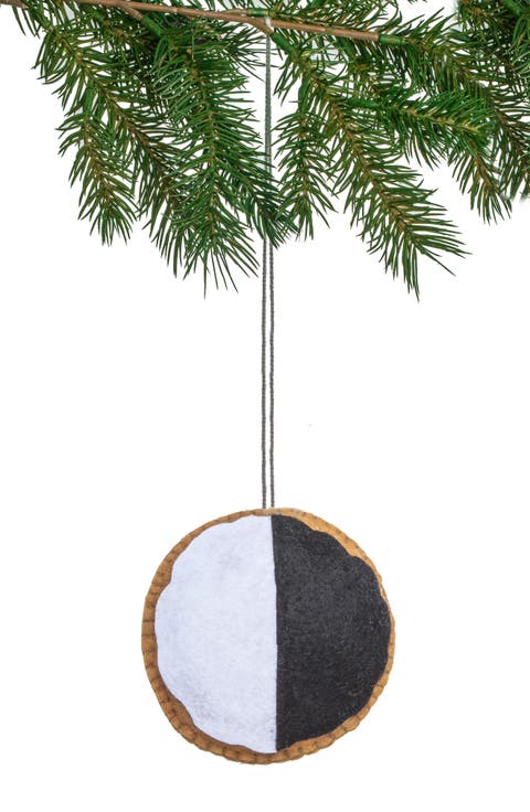 Handmade Black & White Cookie Felted Wool Ornament