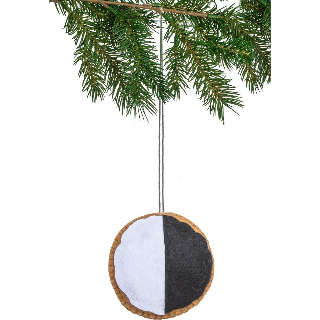 Silk Road Bazaar Handmade Black & White Cookie Felted Wool Ornament In Multi