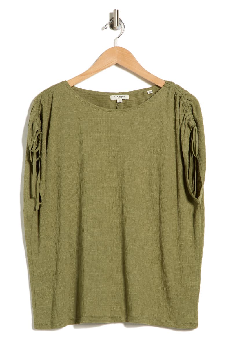 Ruched Shoulder Crinkle Knit Top, Alternate, color, SAGE