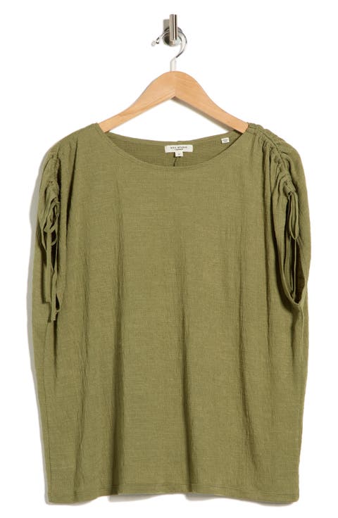 Ruched Shoulder Crinkle Knit Top