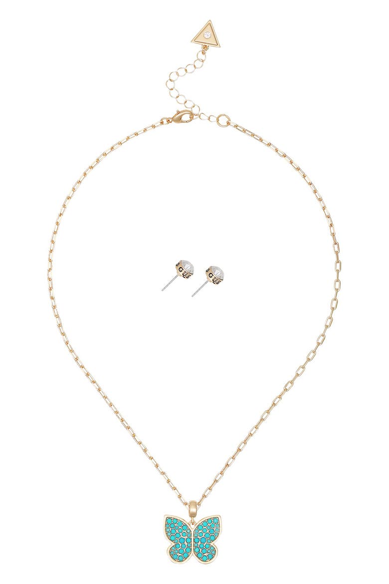 Butterfly Pendant Necklace & Stud Earrings Set, Alternate, color, GOLD/BLUE