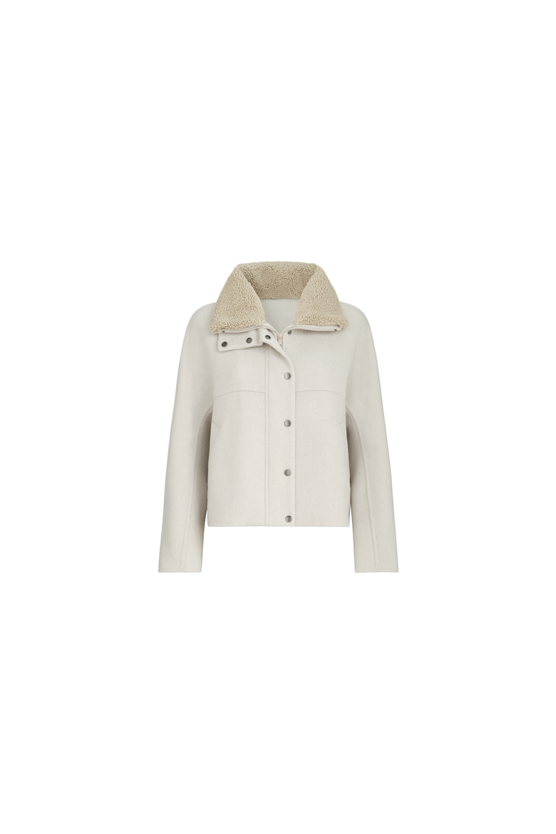 Hand-crafted outerwear jacket in virgin wool and cashmere double cloth with detachable shearling insert, Alternate, color, Ivory