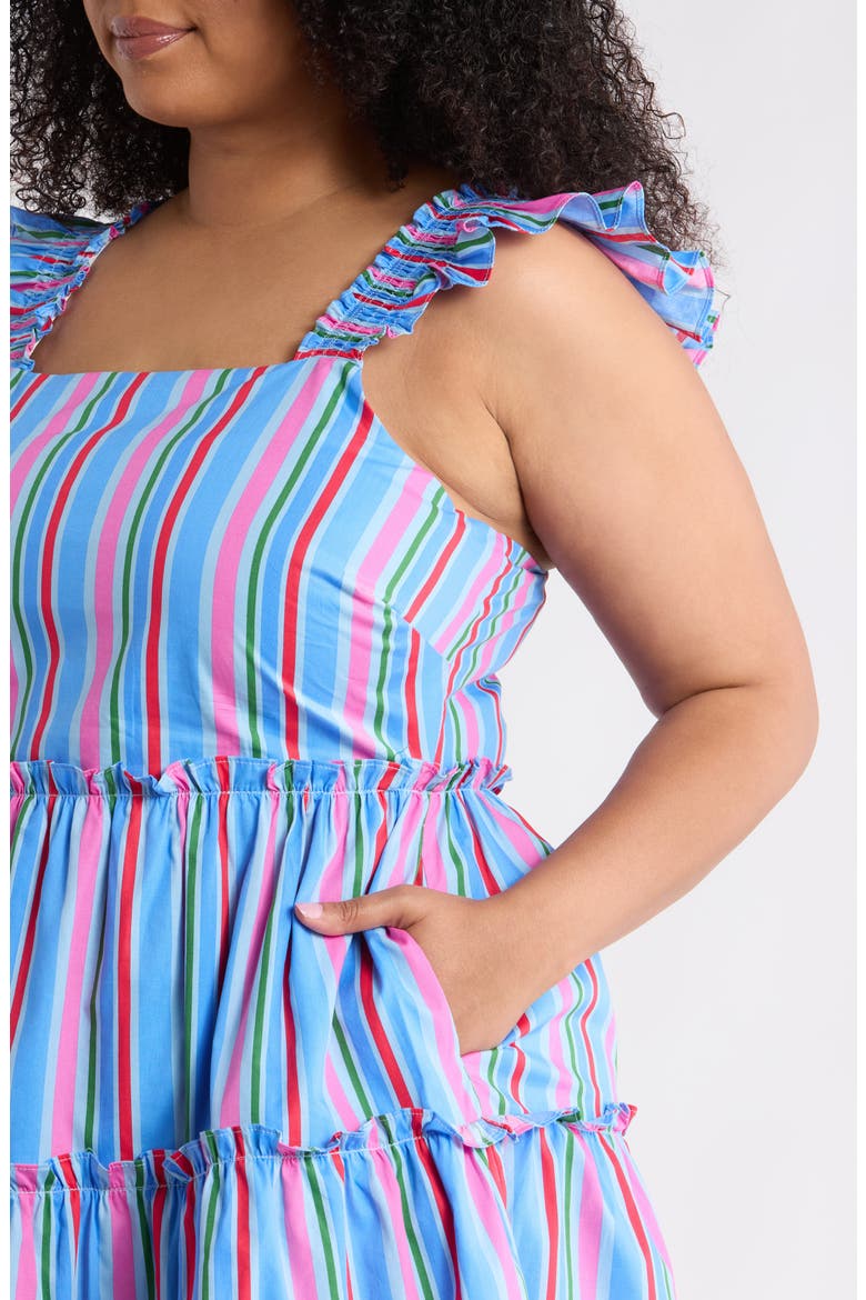 Cabina Floral Ruffle Tiered Cotton Mini Sundress, Alternate, color, PINK-BLUE-GREEN