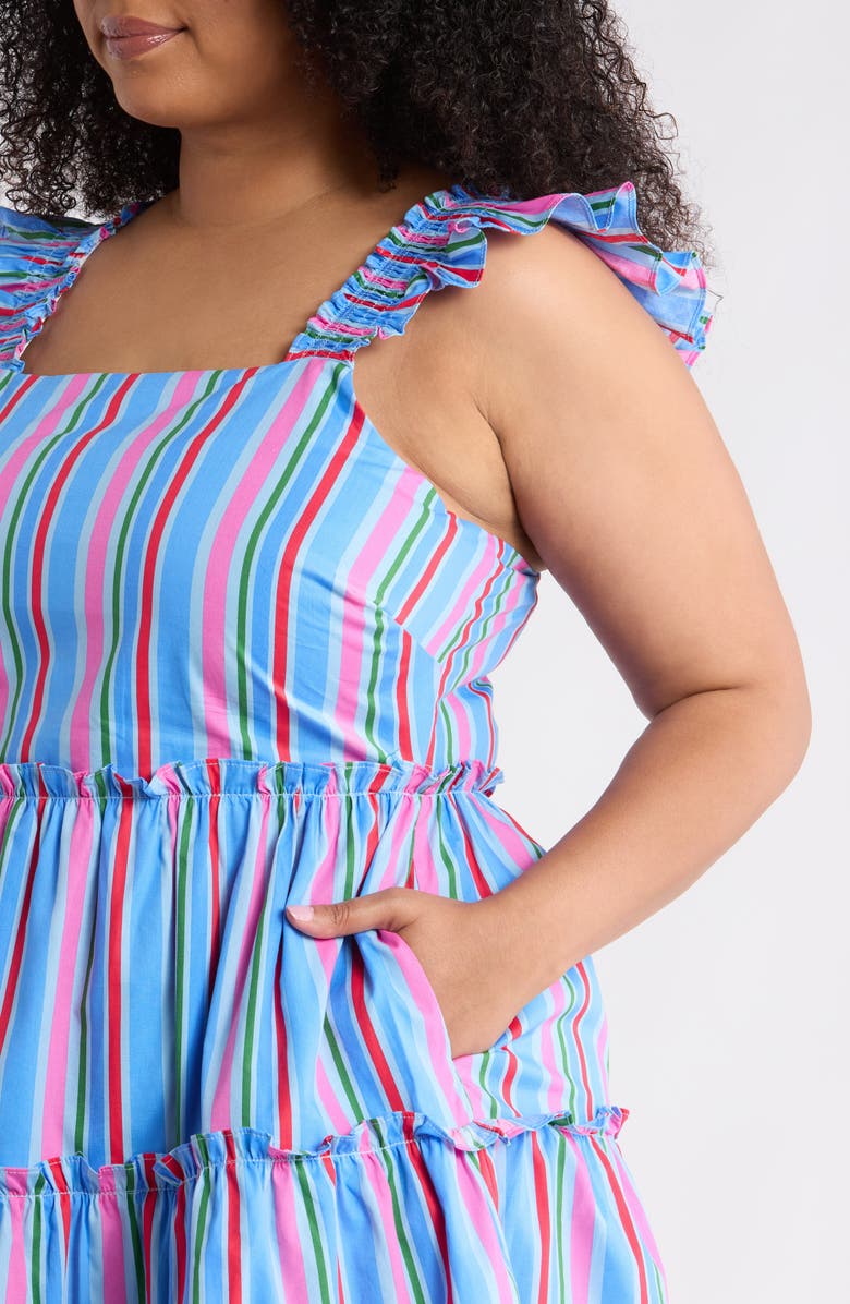 SUGARLIPS Cabina Floral Ruffle Tiered Cotton Mini Sundress, Alternate, color, Pink-Blue-Green