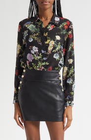 Alice + Olivia Floral Silk Button-Up Shirt
