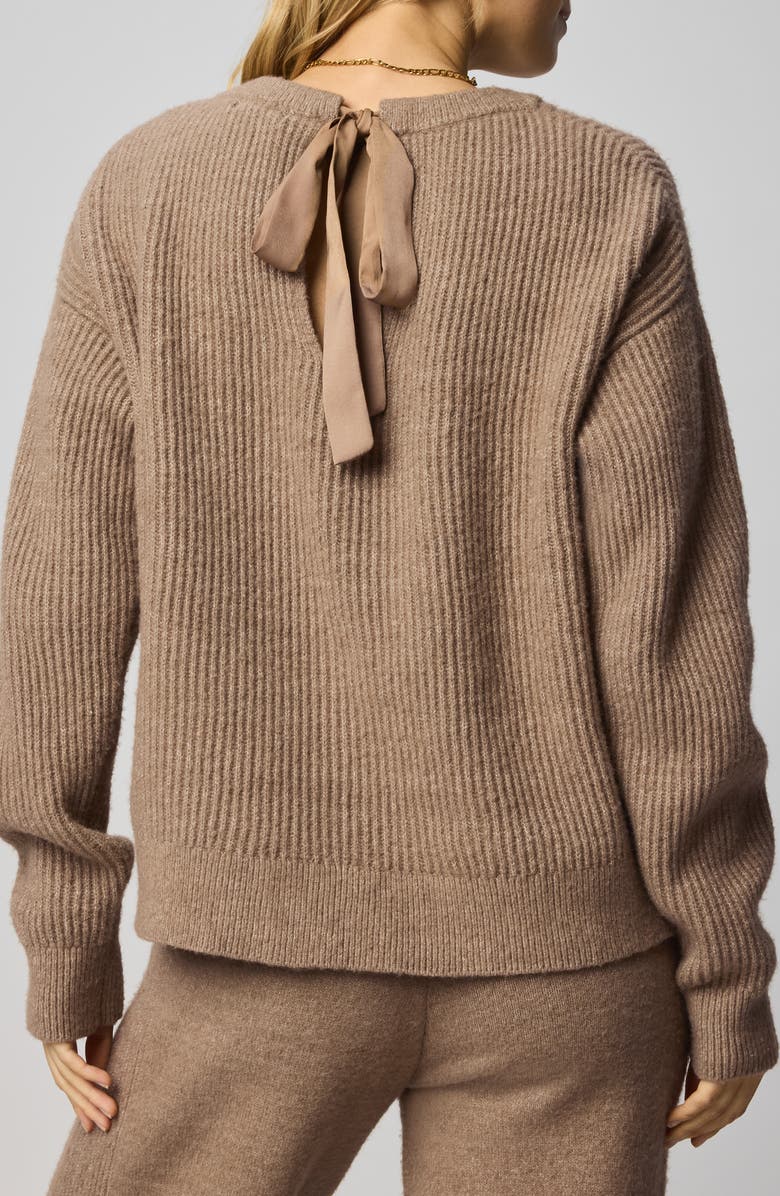 Splendid Stassi Satin Tie Back Sweater, Alternate, color, Macchiato Brown Heather