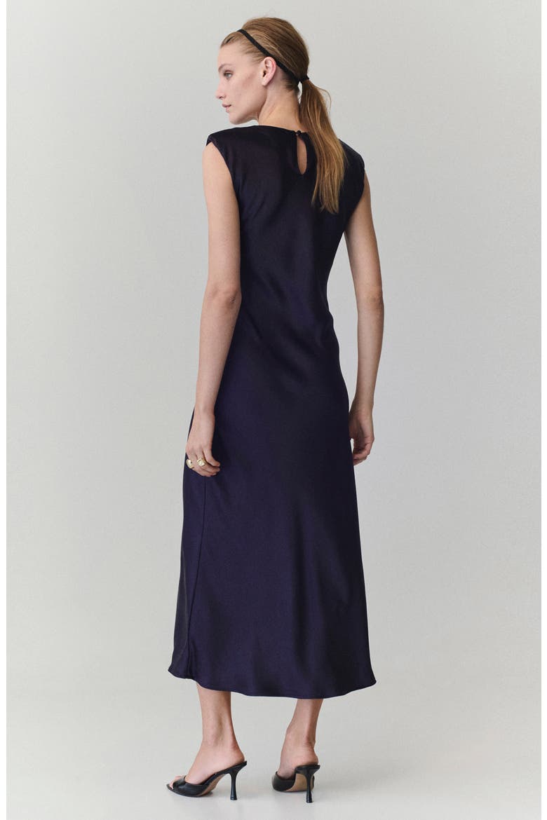Shoulder Pad Sleeveless Satin Midi Dress, Alternate, color, NIGHT BLUE
