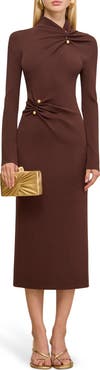 Cult Gaia Vera Ruched Mock Neck Long Sleeve Midi Dress