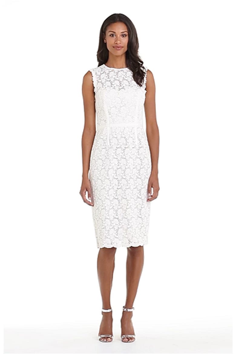 Illusion Yoke Lace Sheath Dress, Alternate, color, IVORY