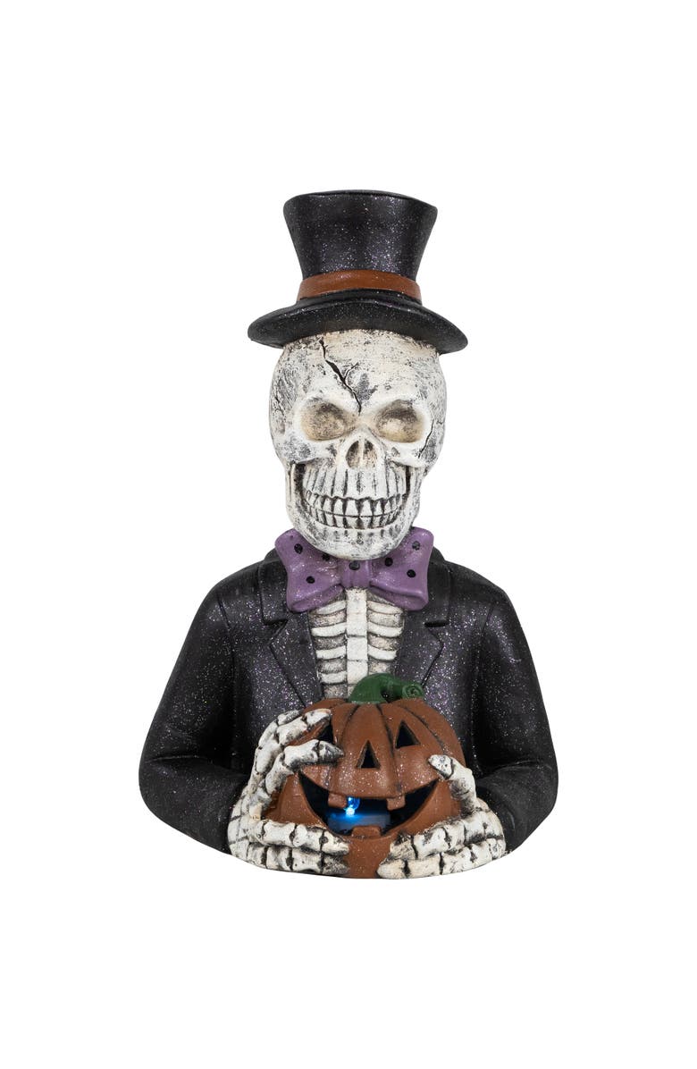 Northlight LED Lighted Skeleton with Jack-O-Lantern Halloween Decoration - 23.5", Main, color, White