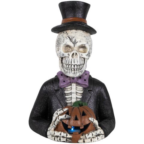 LED Lighted Skeleton with Jack-O-Lantern Halloween Decoration - 23.5"