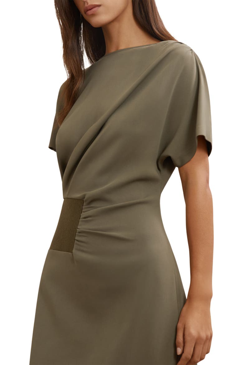 Etta Rib Detail Drape Dress, Alternate, color, KHAKI GREEN