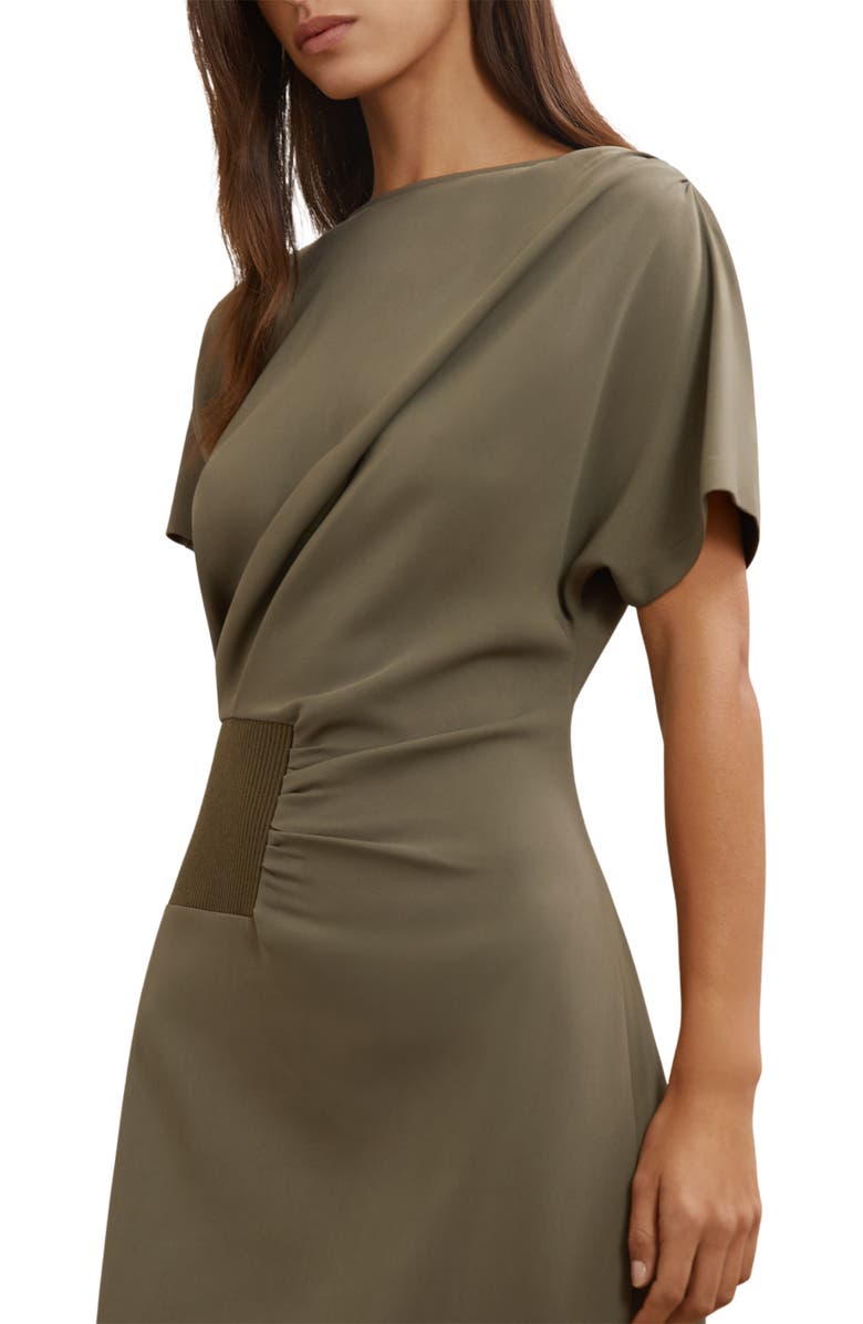 Reiss Etta Rib Detail Drape Dress, Alternate, color, Khaki Green